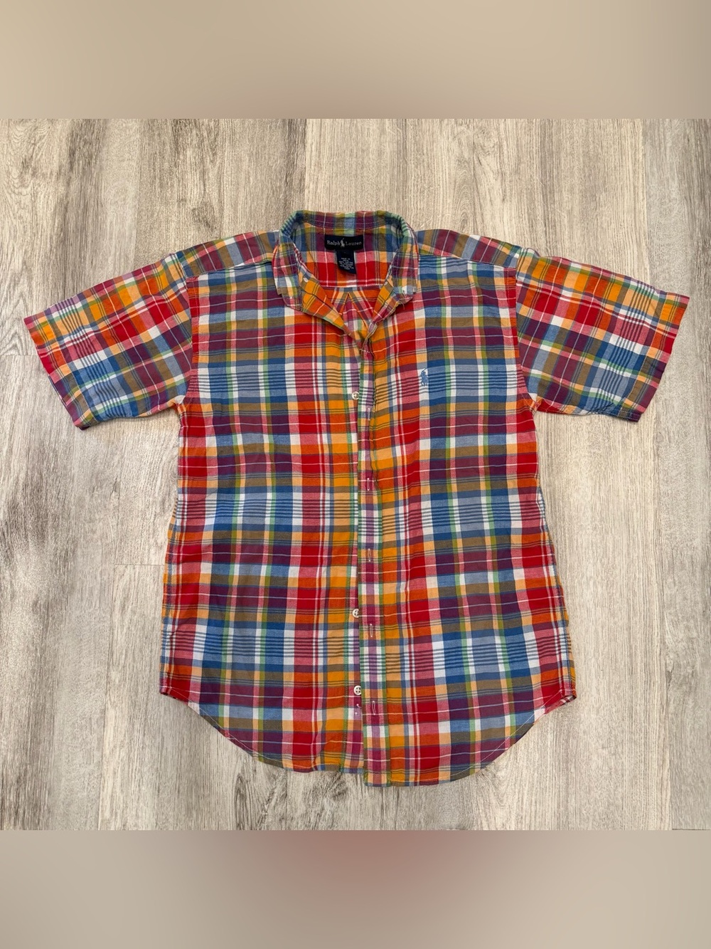 Polo Ralph Lauren Youth Large Madras‎ Plaid Button Down Shirt 100% Cotton